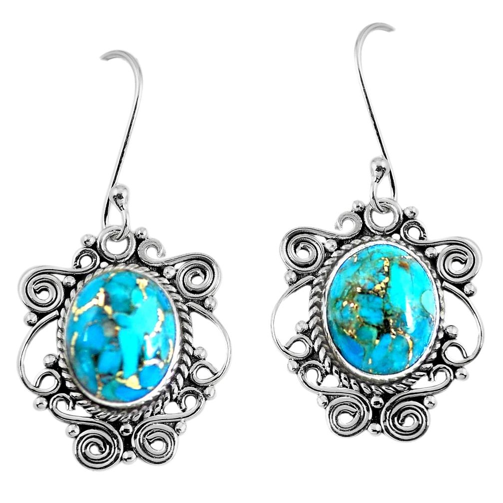 Blue copper turquoise 925 sterling silver dangle earrings m69921