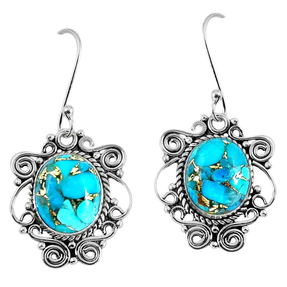 Blue copper turquoise 925 sterling silver dangle earrings jewelry m69923