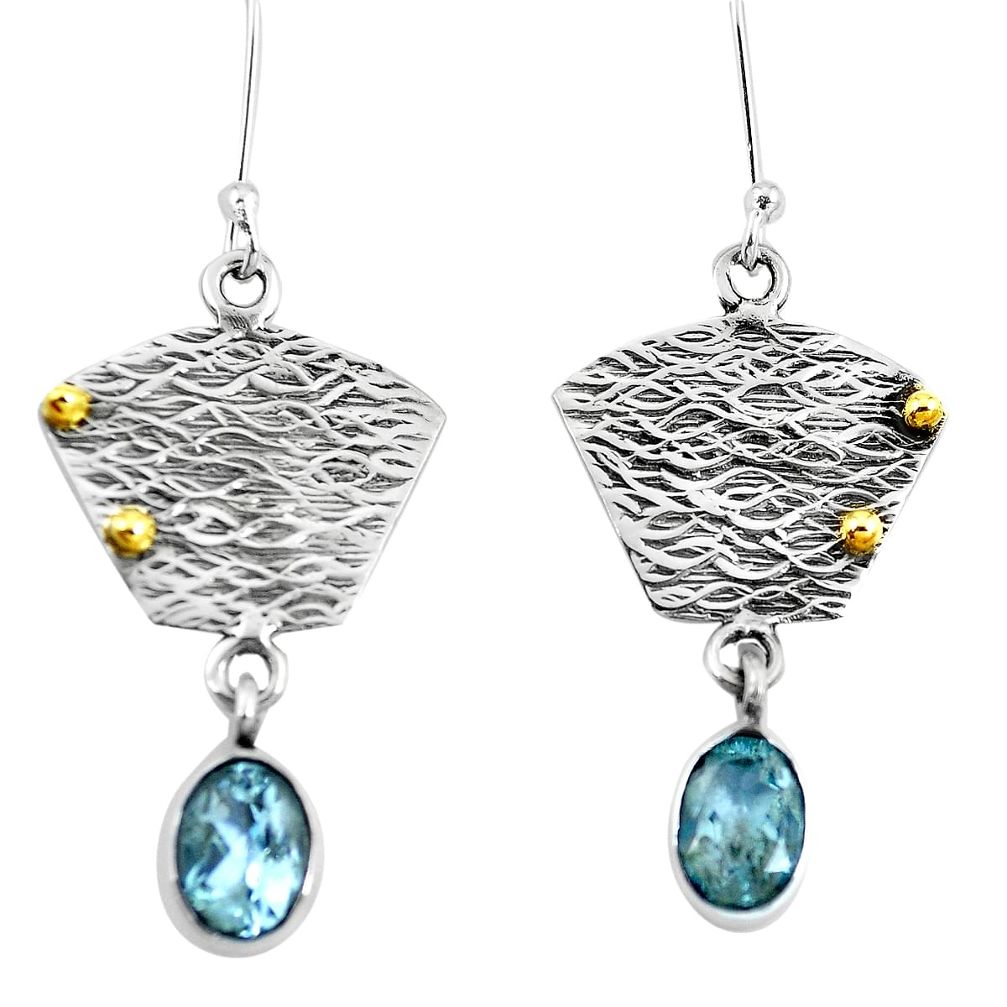 Victorian natural blue topaz 925 silver two tone dangle earrings m71770