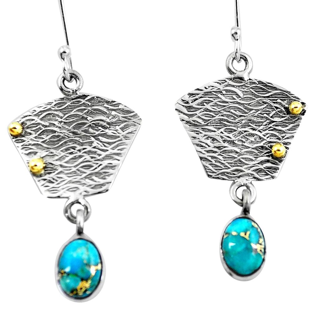 Victorian blue copper turquoise 925 silver two tone dangle earrings m71779