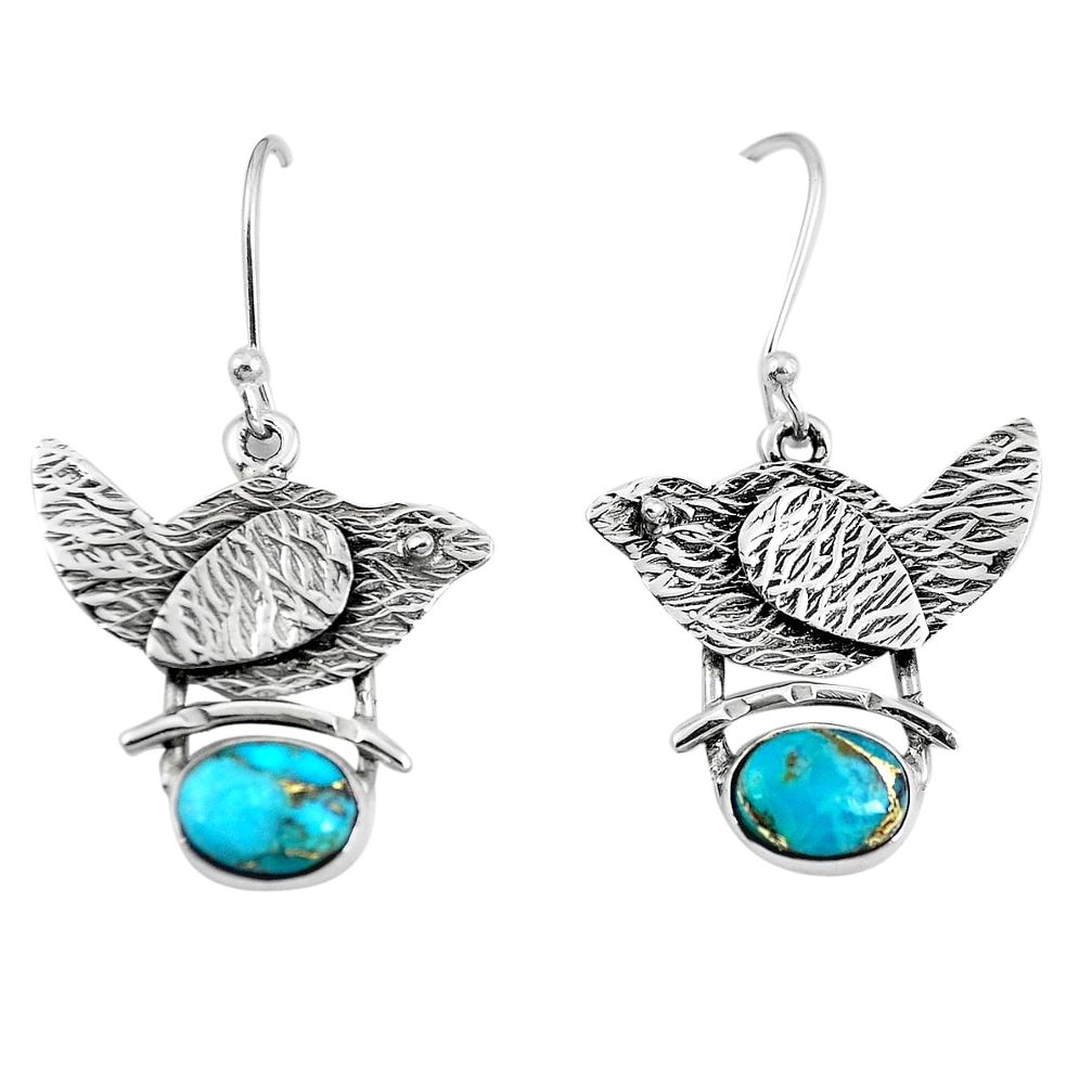 Blue copper turquoise 925 sterling silver dangle earrings jewelry m71782