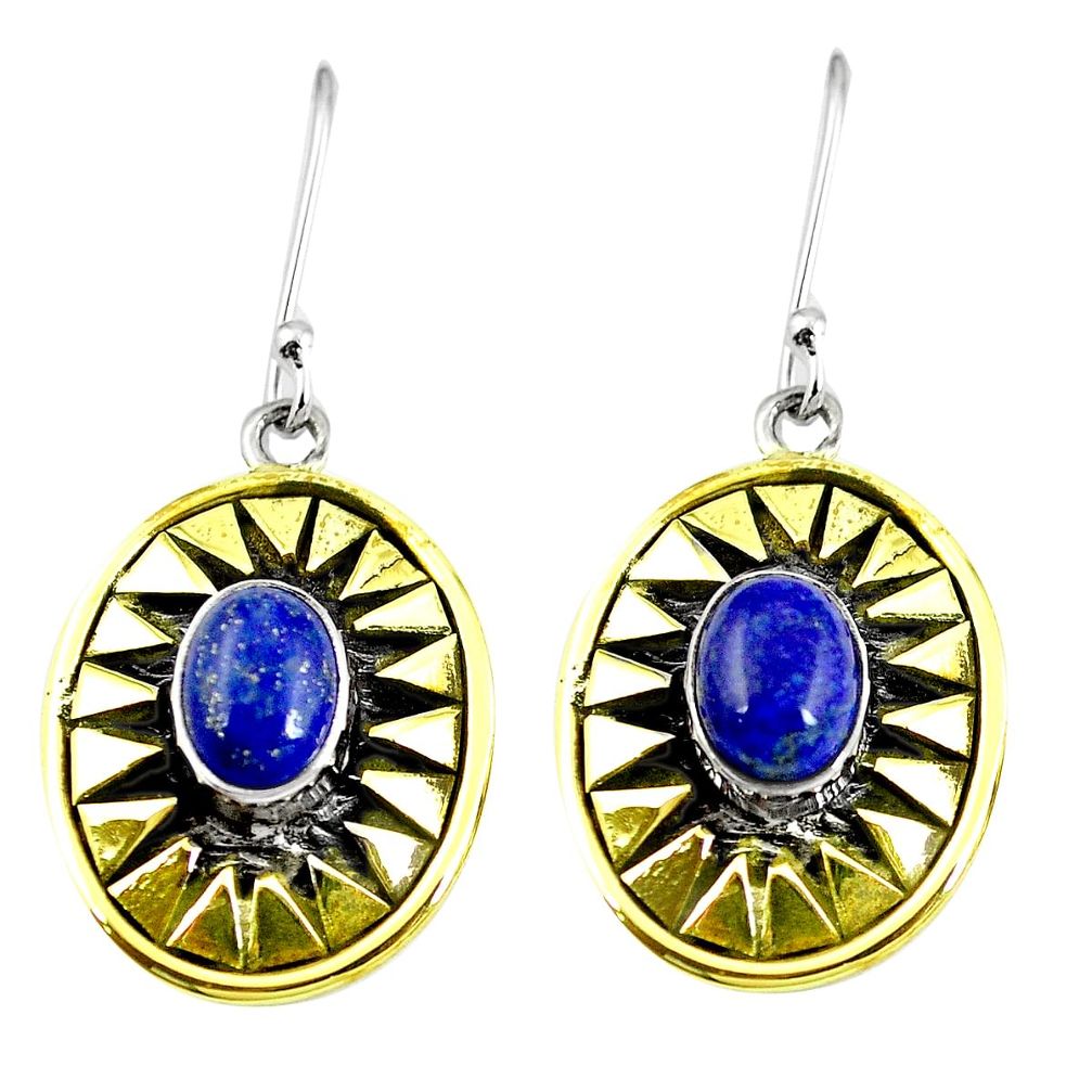Victorian natural blue lapis lazuli 925 silver two tone dangle earrings m71838