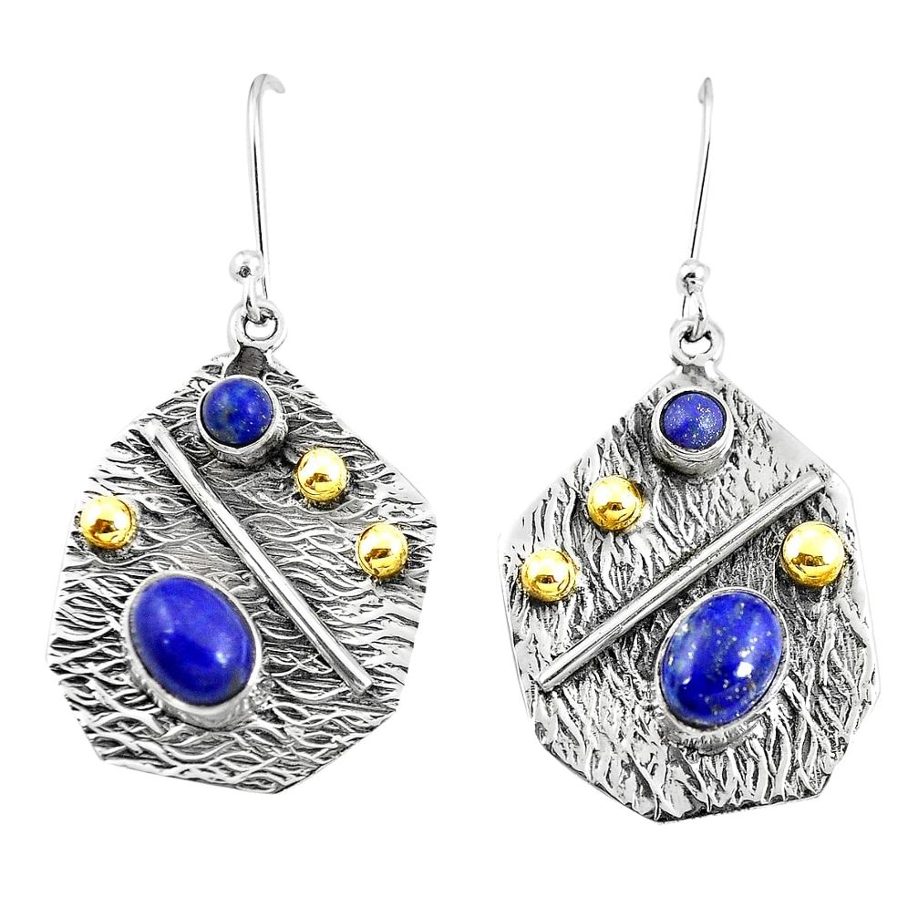 925 silver victorian natural blue lapis lazuli two tone dangle earrings m71844