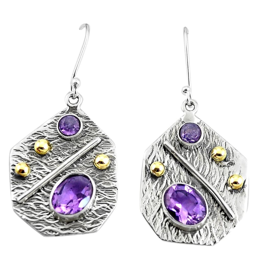 Victorian natural purple amethyst 925 silver two tone dangle earrings m71849