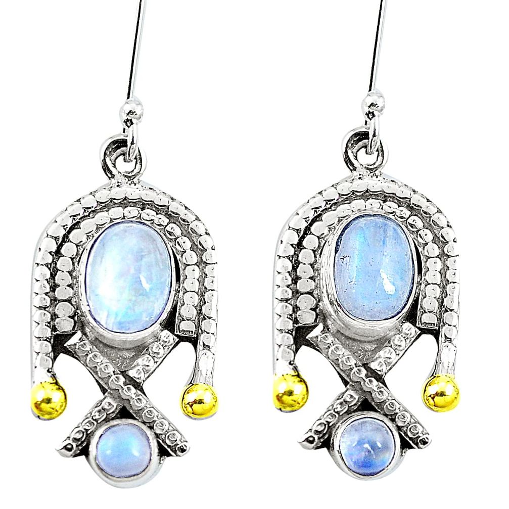 Victorian natural rainbow moonstone 925 silver two tone earrings m71914