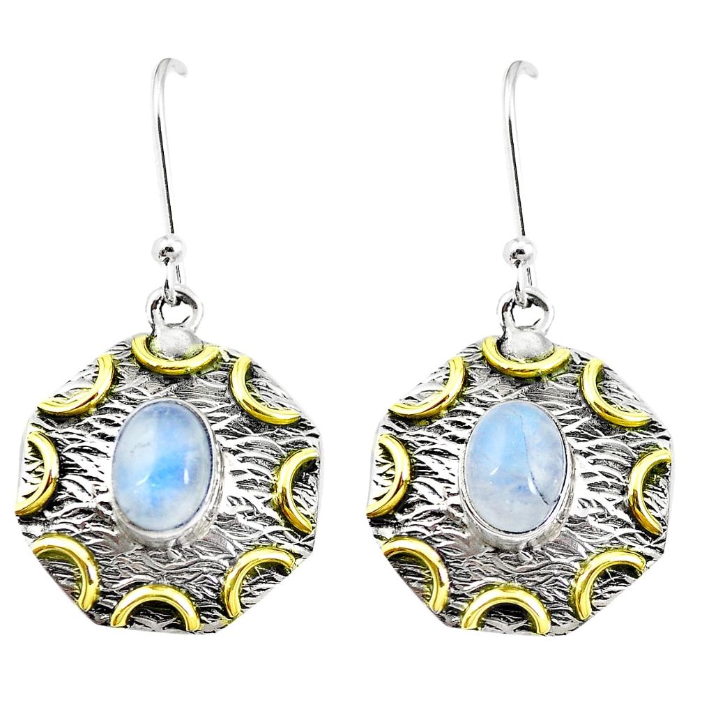 925 silver victorian natural rainbow moonstone two tone dangle earrings m71924