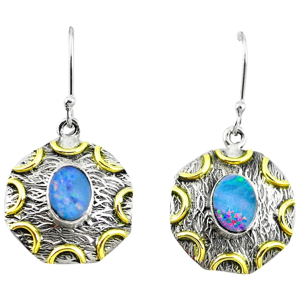 925 silver natural blue doublet opal australian two tone dangle earrings m71930