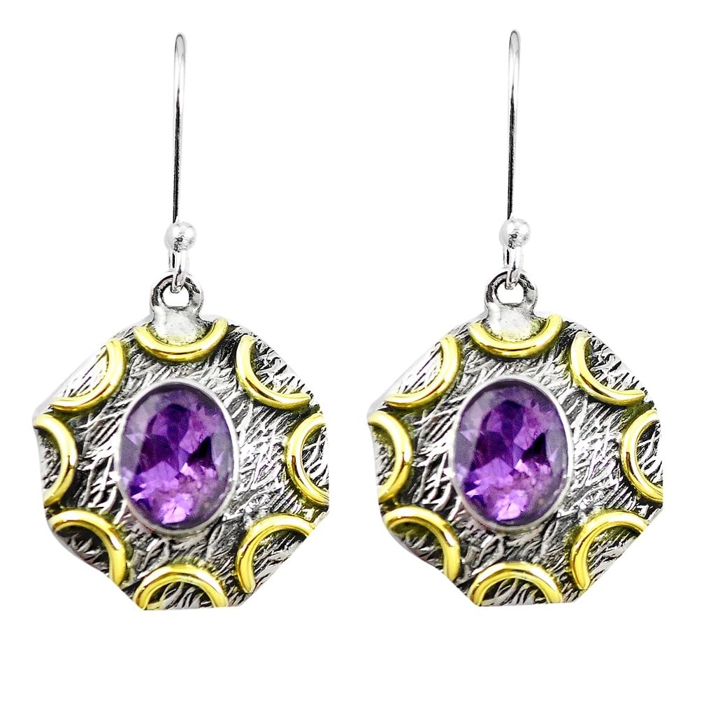 925 silver victorian natural purple amethyst two tone dangle earrings m71939