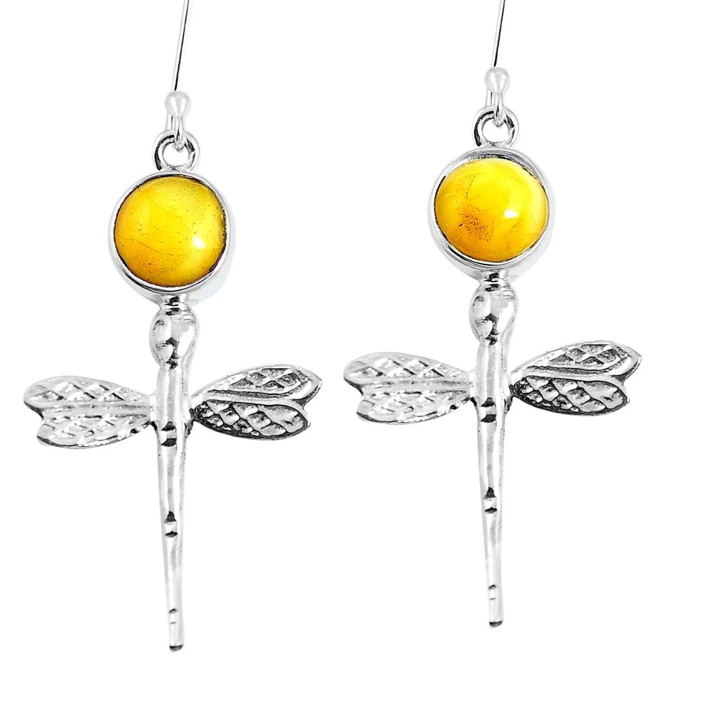 Yellow amber 925 sterling silver dragonfly earrings jewelry m72261