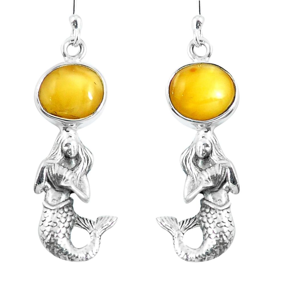 Yellow amber 925 sterling silver fairy mermaid earrings jewelry m72262