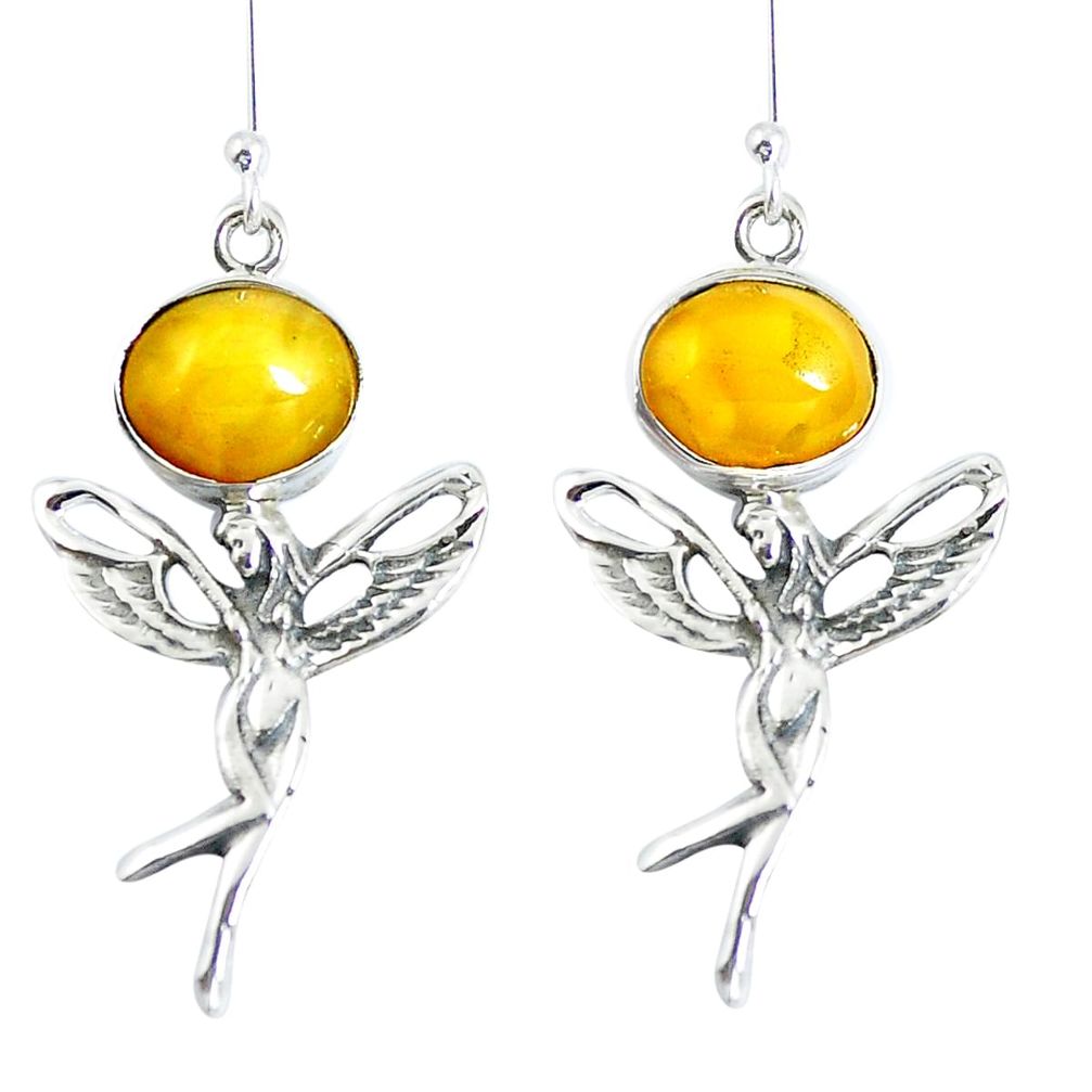 Yellow amber 925 sterling silver angel wings fairy earrings jewelry m72263