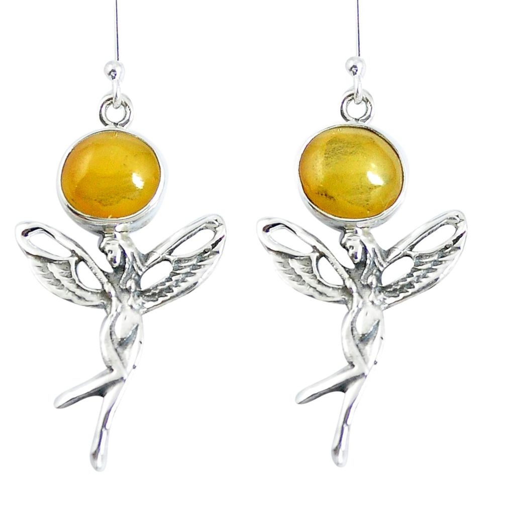 Yellow amber 925 sterling silver angel wings fairy earrings jewelry m72267