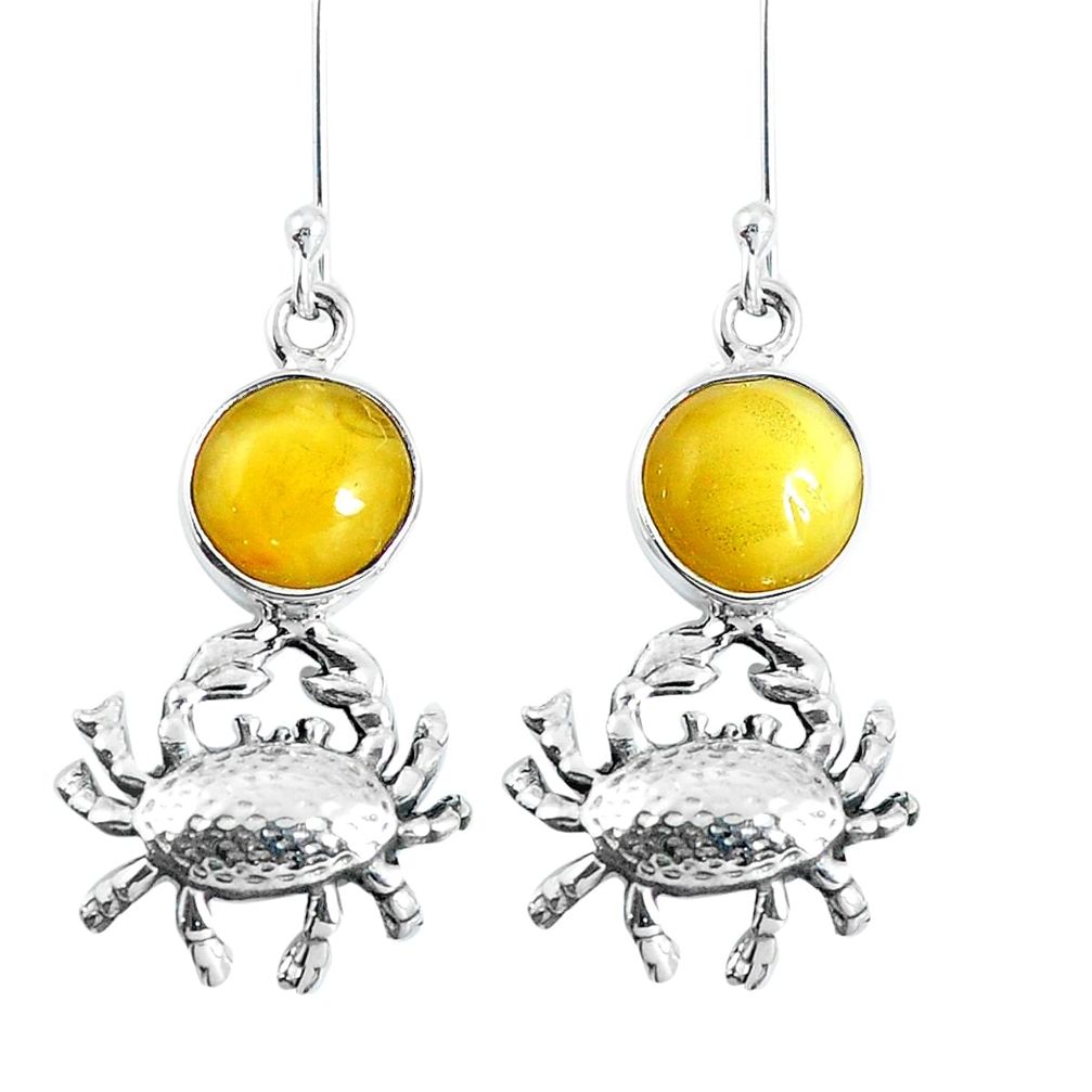 Yellow amber 925 sterling silver crab charm earrings jewelry m72268