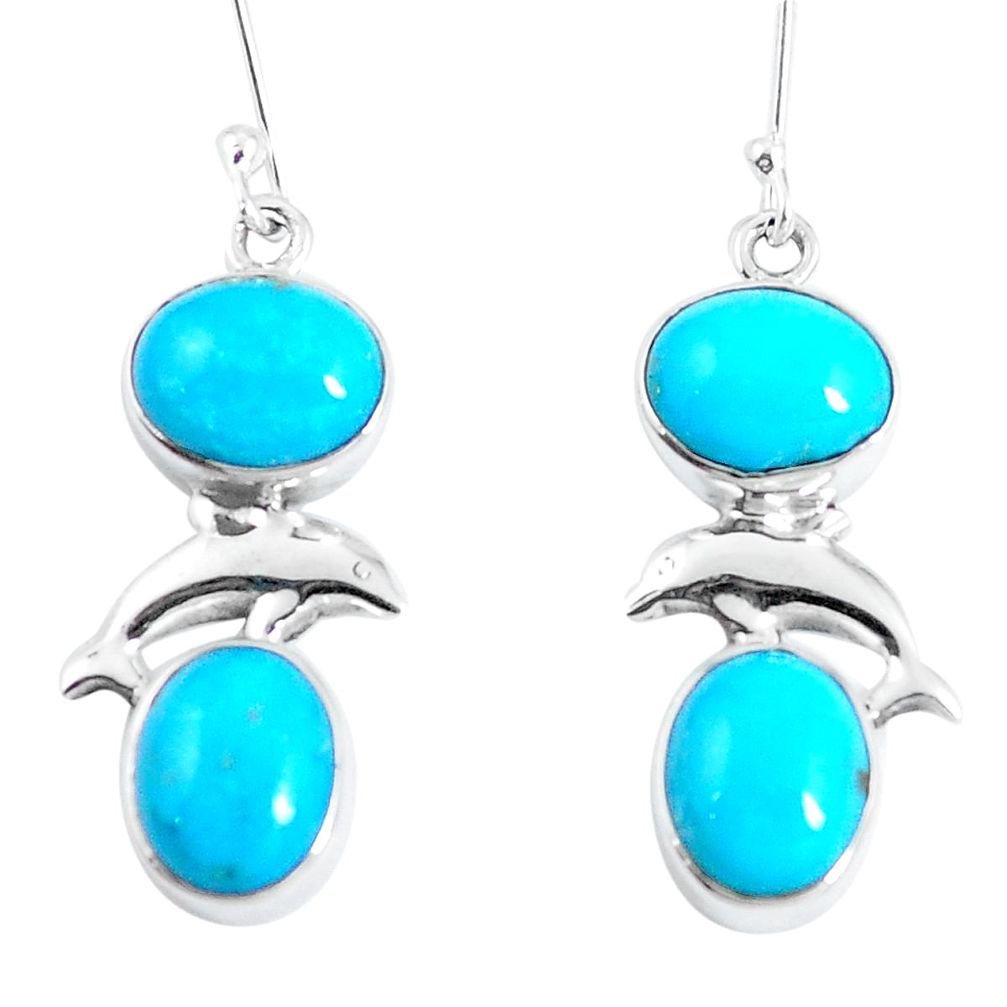 Blue sleeping beauty turquoise 925 silver dolphin earrings jewelry m72271