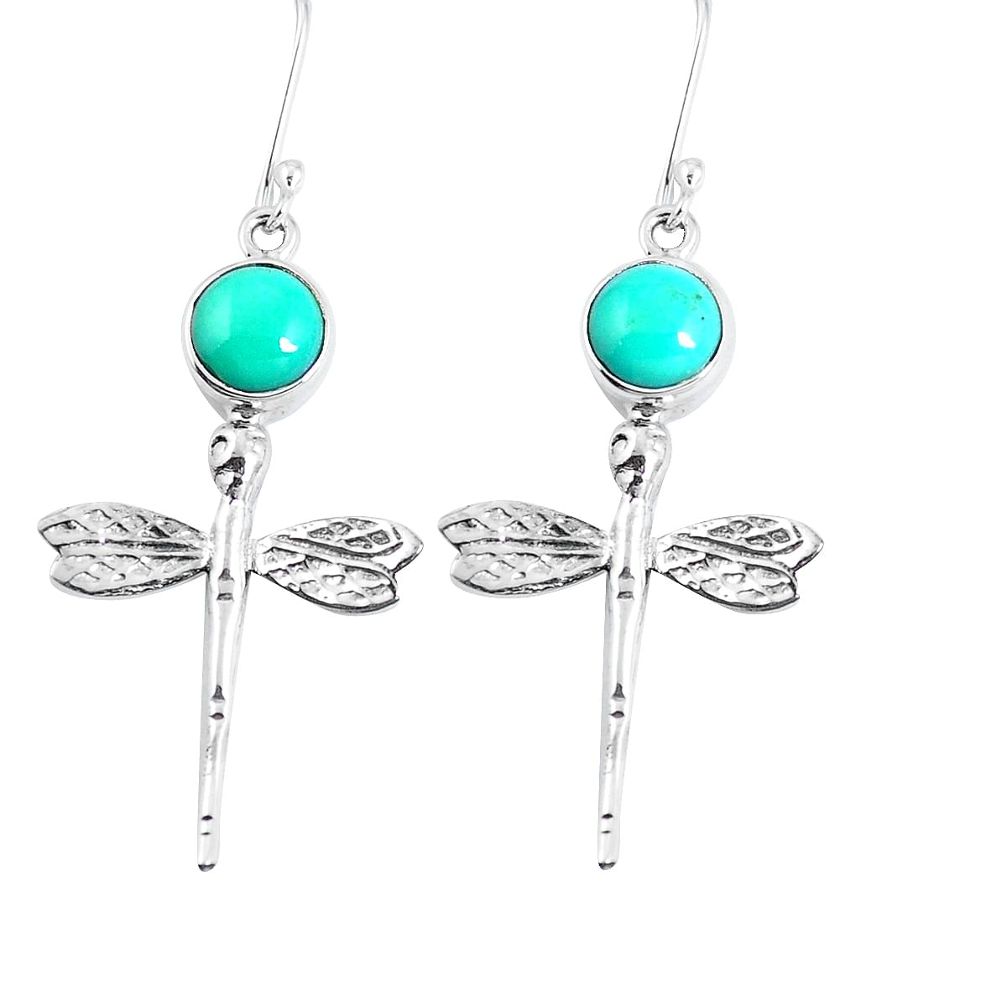 Natural green kingman turquoise 925 silver dragonfly earrings m72282