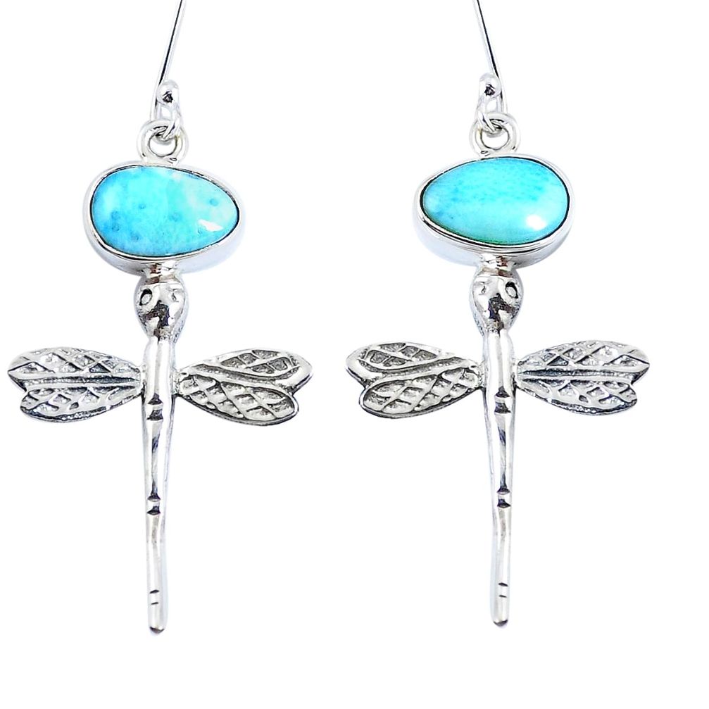 Natural blue larimar 925 sterling silver dragonfly earrings m72285