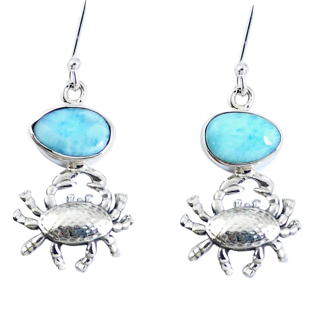 Natural blue larimar 925 sterling silver crab earrings jewelry m72287