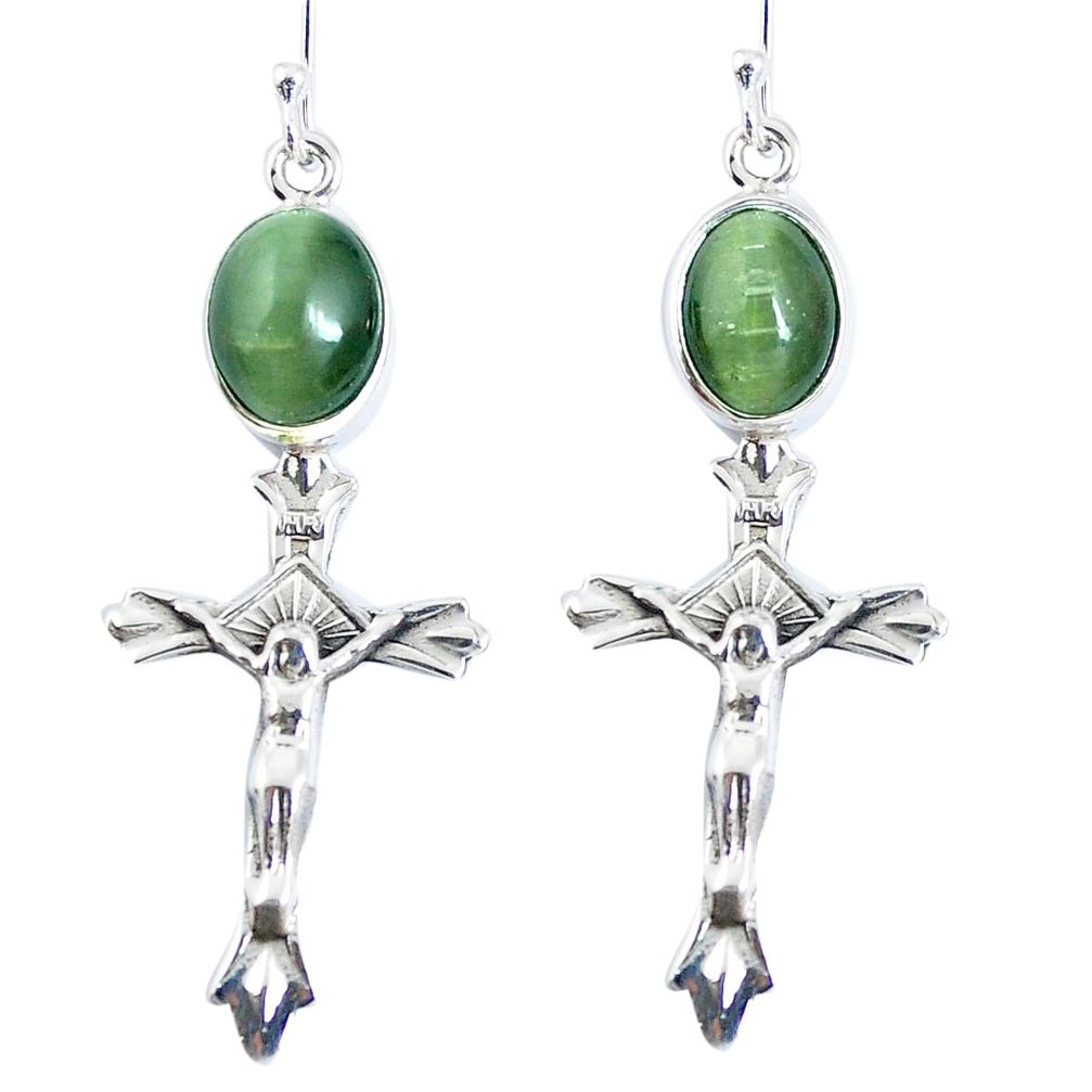 Green cats eye 925 sterling silver holy cross earrings jewelry m72291