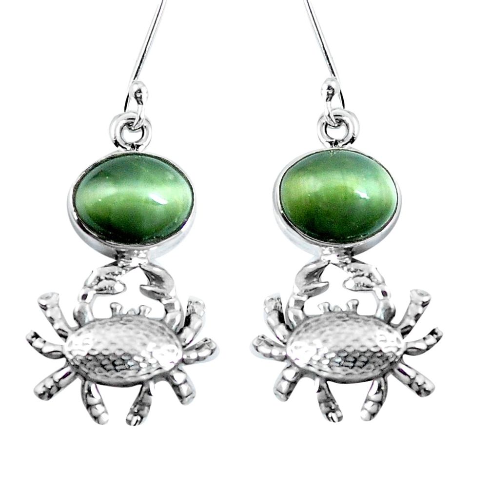 Green cats eye 925 sterling silver crab dangle earrings jewelry m72295