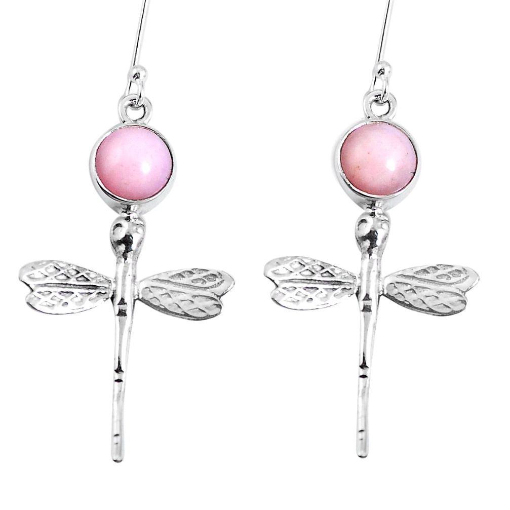 Natural pink opal 925 sterling silver dragonfly earrings jewelry m72301