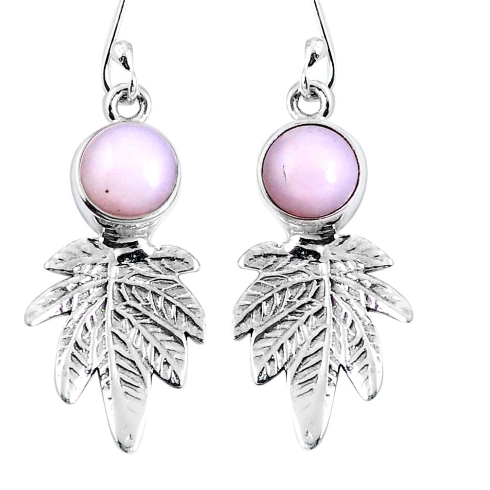 Natural pink opal 925 sterling silver dangle leaf charm earrings jewelry m72309