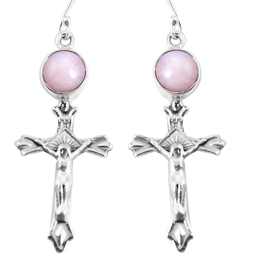 Natural pink opal 925 sterling silver holy cross earrings jewelry m72311