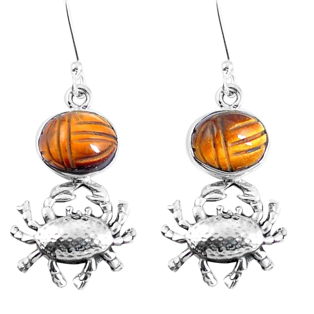 925 sterling silver natural brown tiger's eye crab earrings jewelry m72314