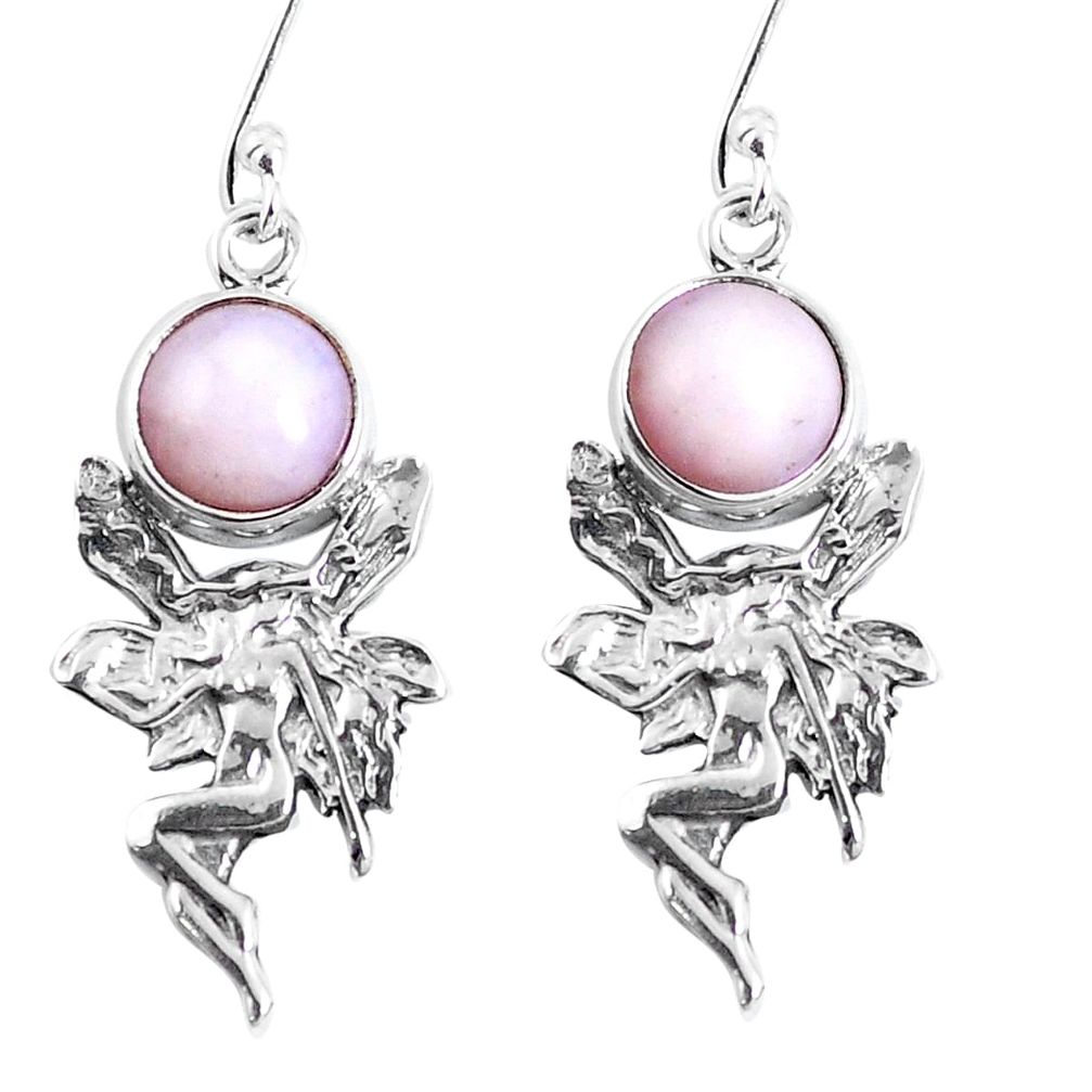 Natural pink opal 925 sterling silver angel wings fairy earrings m72315