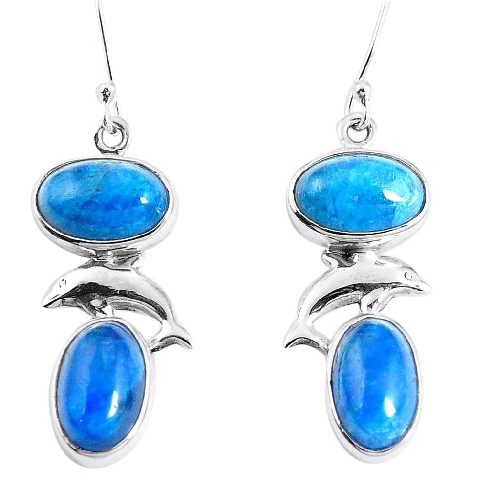 Natural blue apatite (madagascar) 925 silver dolphin earrings jewelry m72317