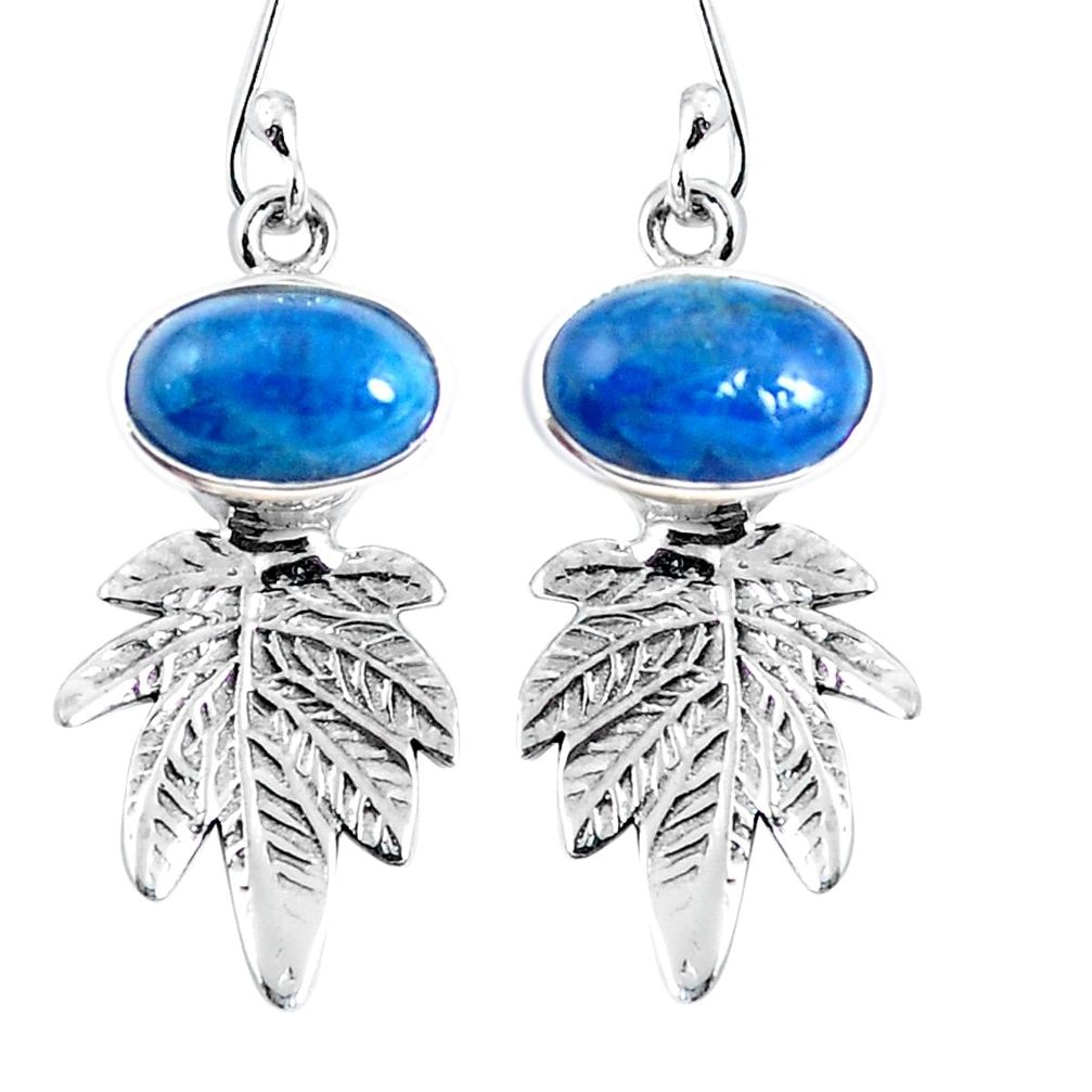 Natural blue apatite (madagascar) 925 silver dangle leaf charm earrings m72318