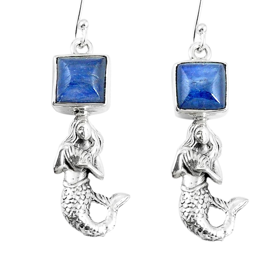 Natural blue kyanite 925 sterling silver fairy mermaid earrings m72323