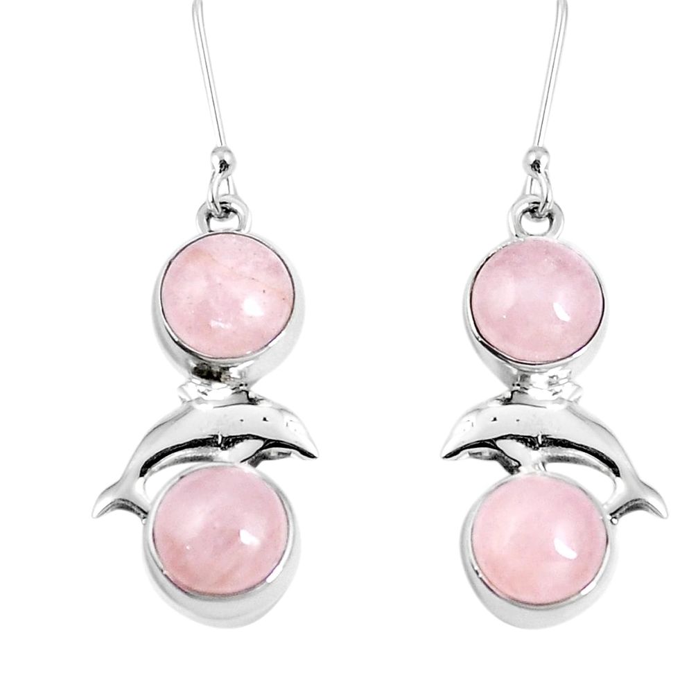 Natural pink morganite 925 sterling silver dolphin earrings m72328