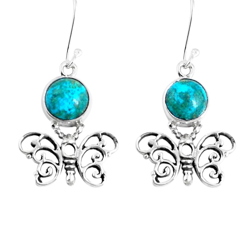 Natural green chrysocolla 925 sterling silver butterfly earrings m72331