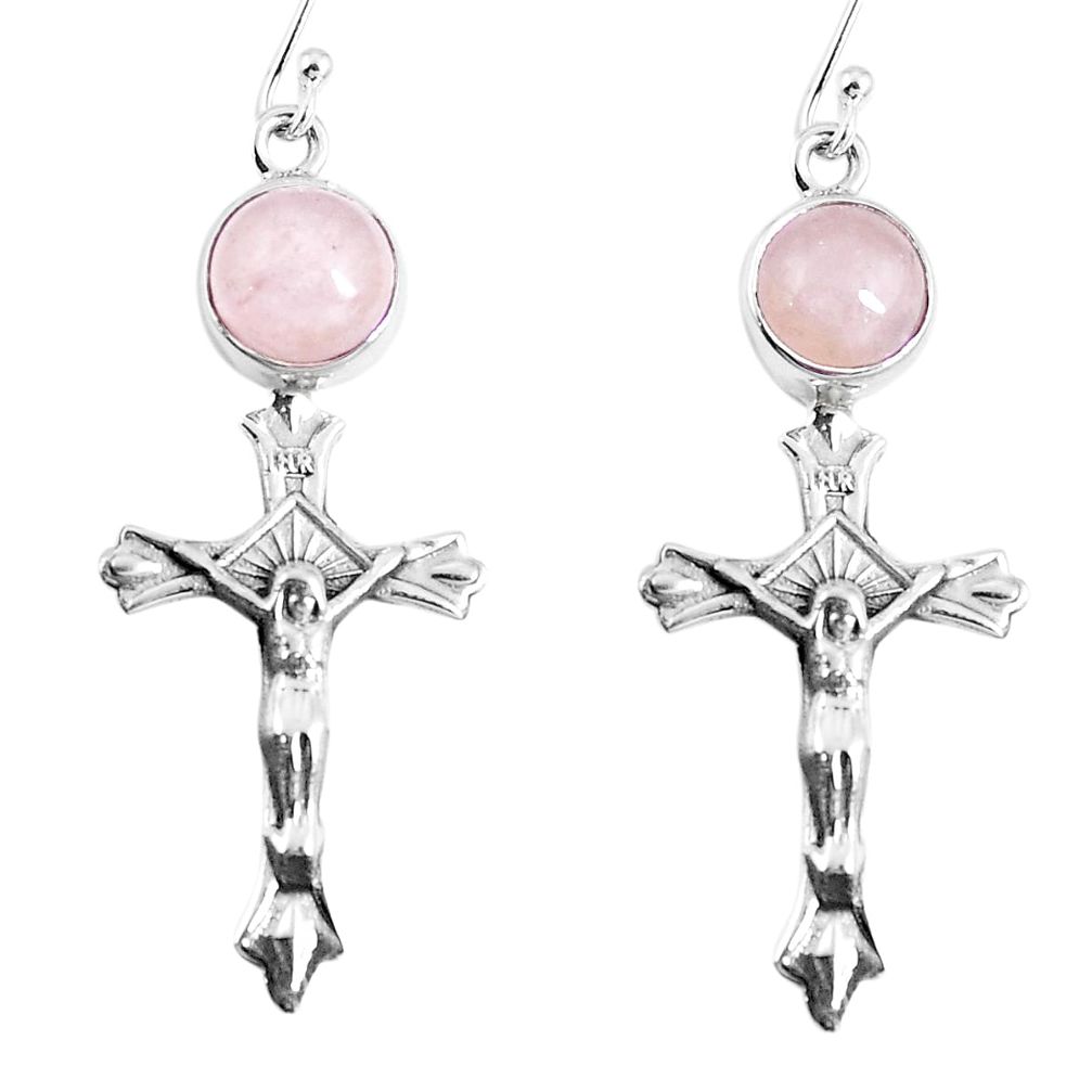 Natural pink morganite 925 sterling silver holy cross earrings m72335