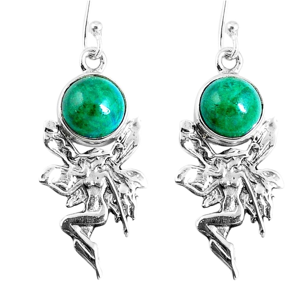 925 silver natural green chrysocolla angel wings fairy earrings jewelry m72337