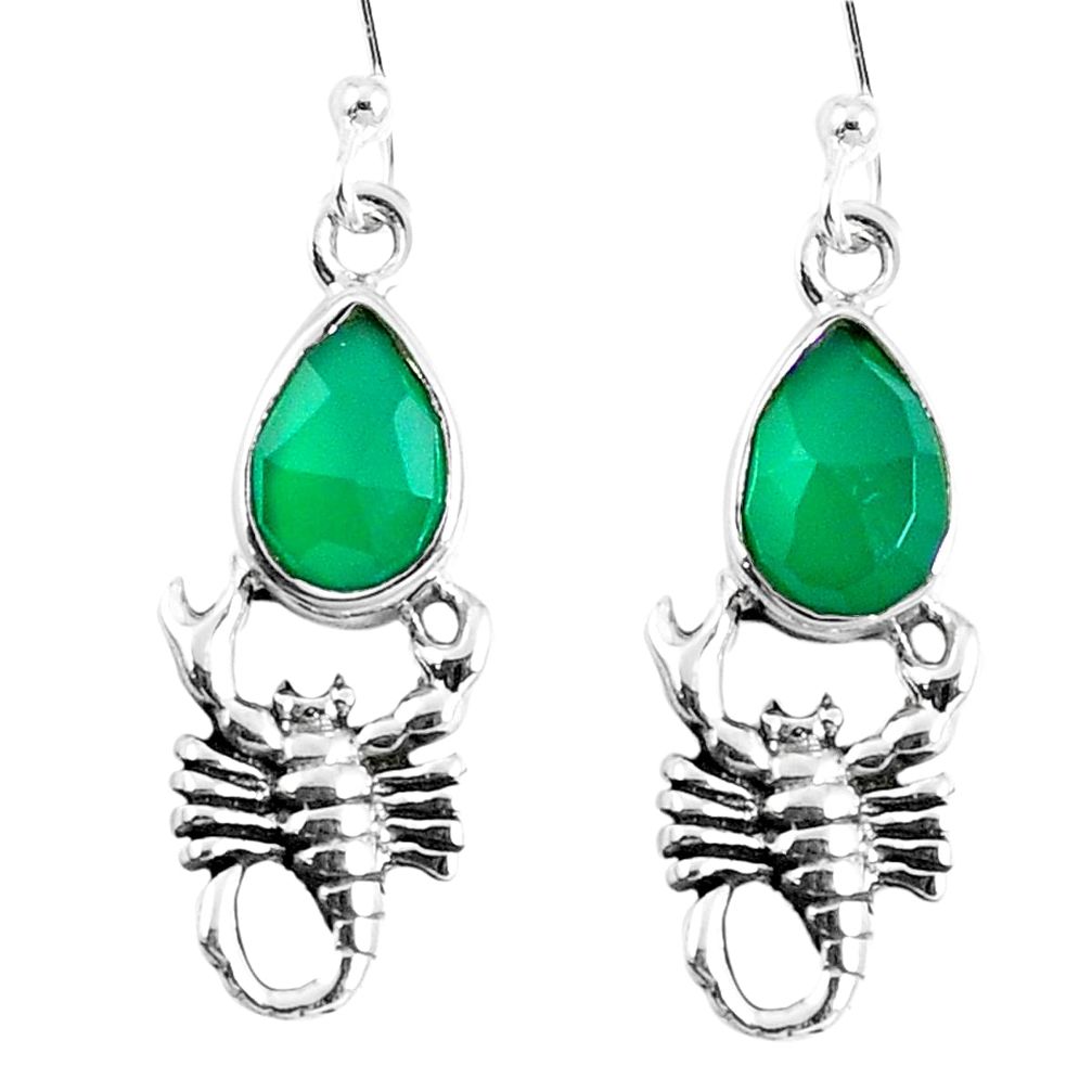 Natural green chalcedony 925 sterling silver scorpion earrings m72351