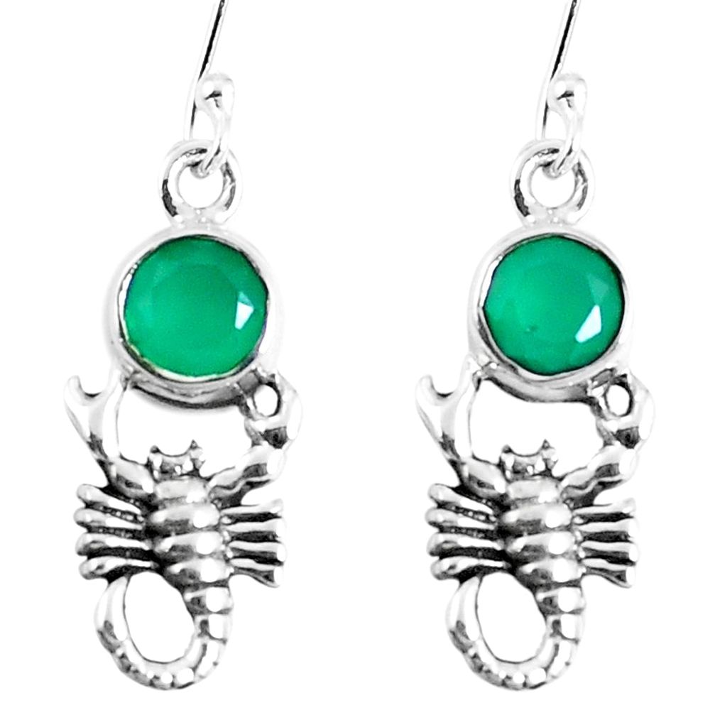 Natural green chalcedony 925 sterling silver scorpion earrings m72370