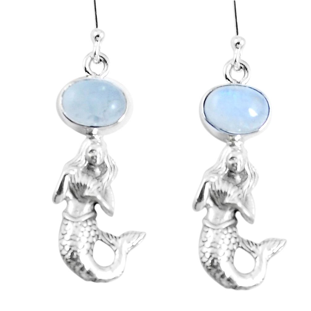 Natural rainbow moonstone 925 silver fairy mermaid earrings m72394
