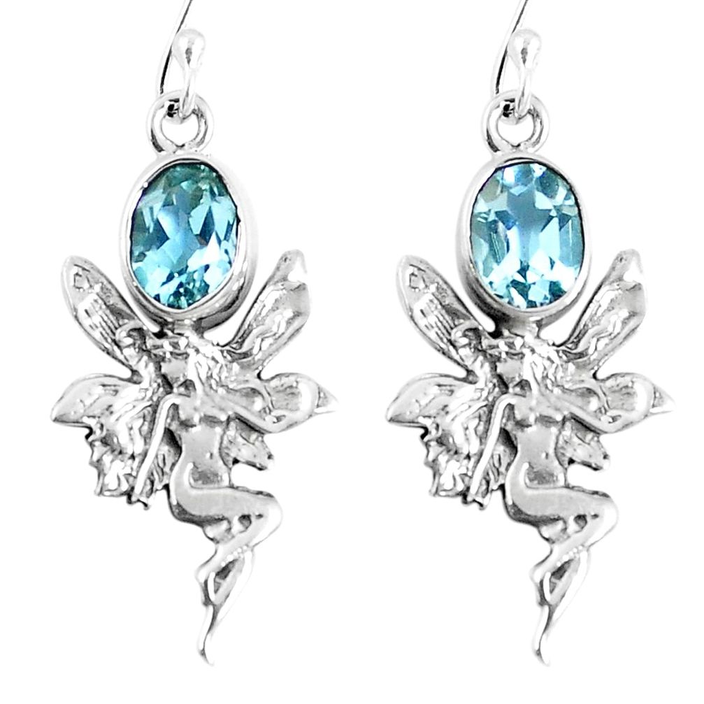 4.44cts natural blue topaz 925 sterling silver angel wings fairy earrings m72407