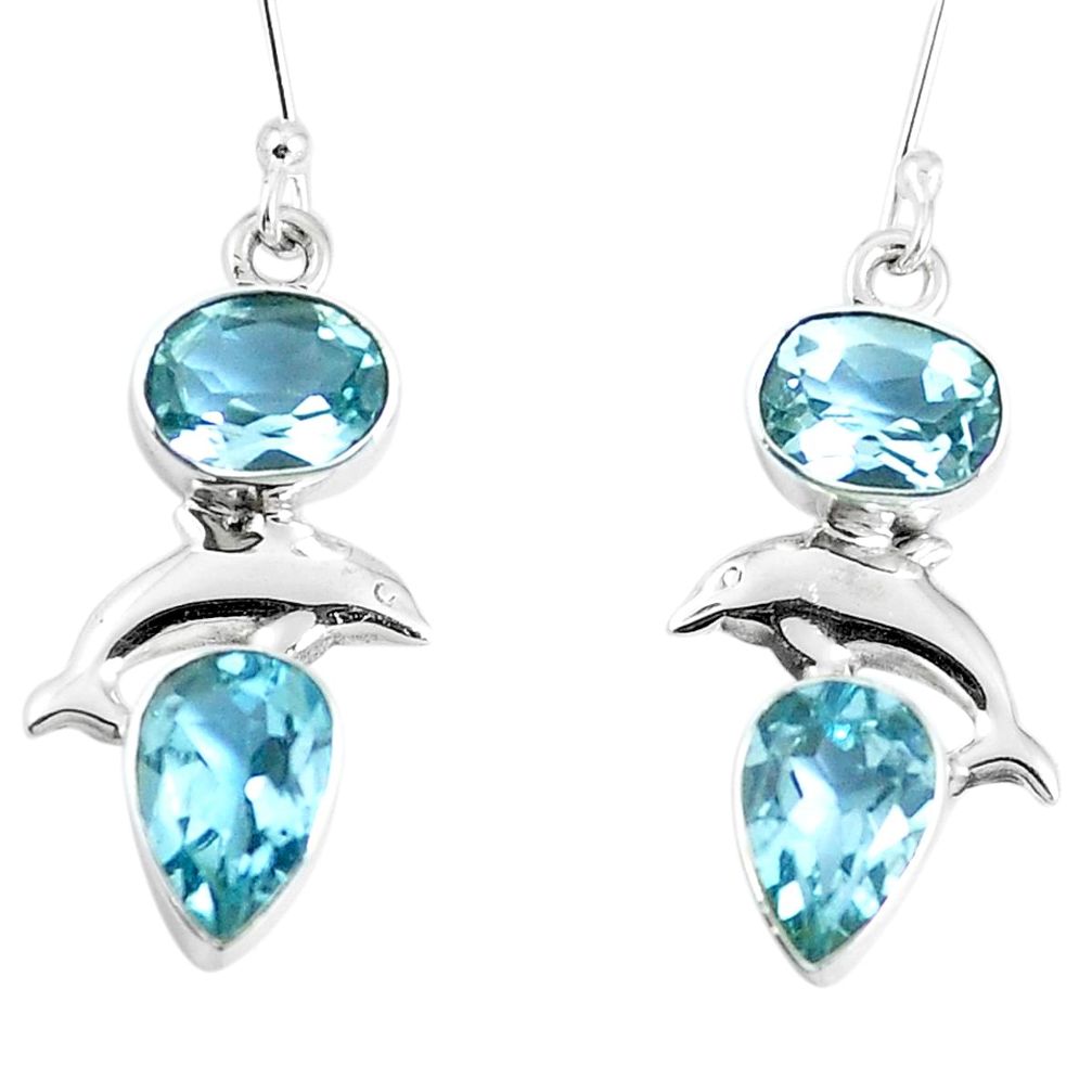 8.29cts natural blue topaz 925 sterling silver dolphin earrings jewelry m72419
