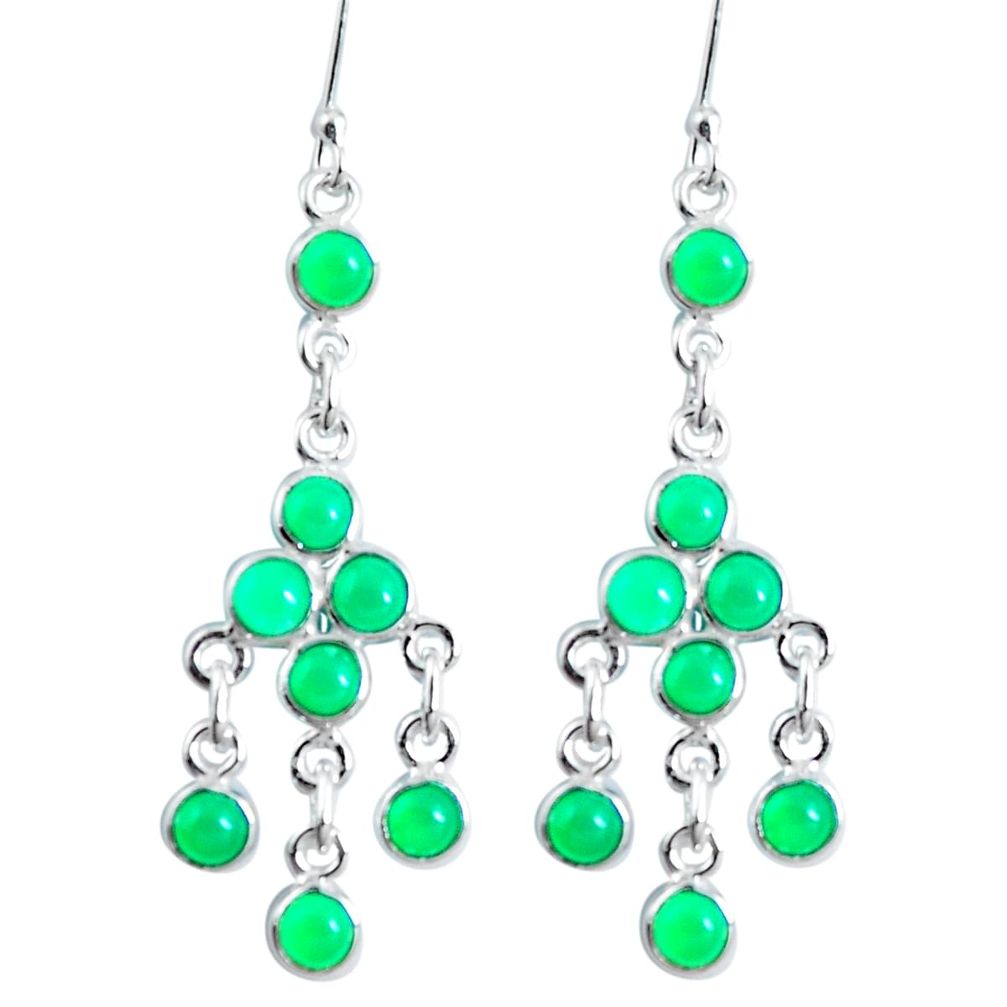 Natural green chalcedony 925 sterling silver dangle earrings m72467