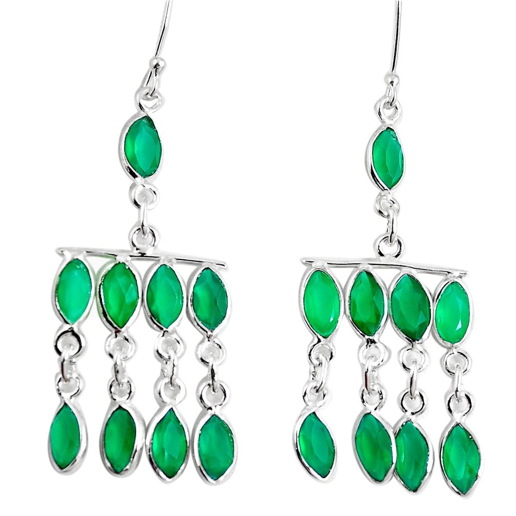 Natural green chalcedony 925 sterling silver chandelier earrings m72501
