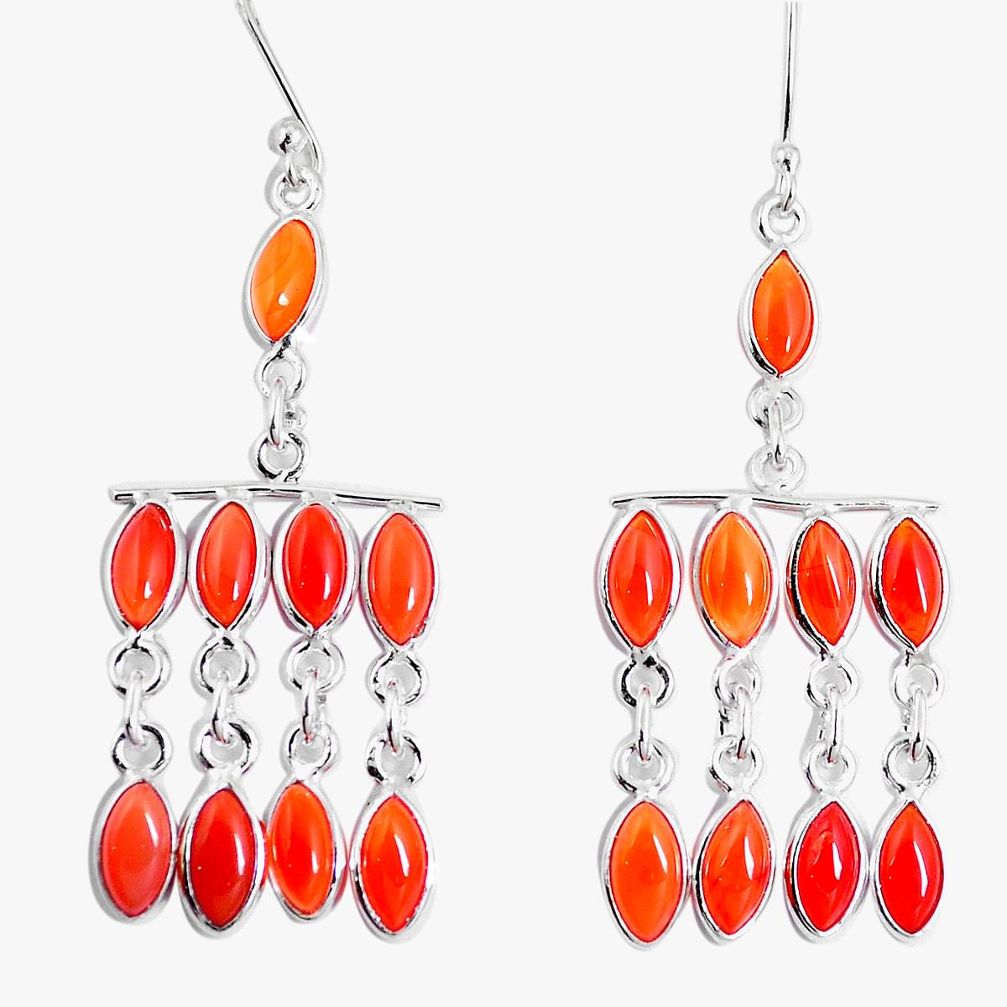 Natural orange cornelian (carnelian) 925 silver chandelier earrings m72503