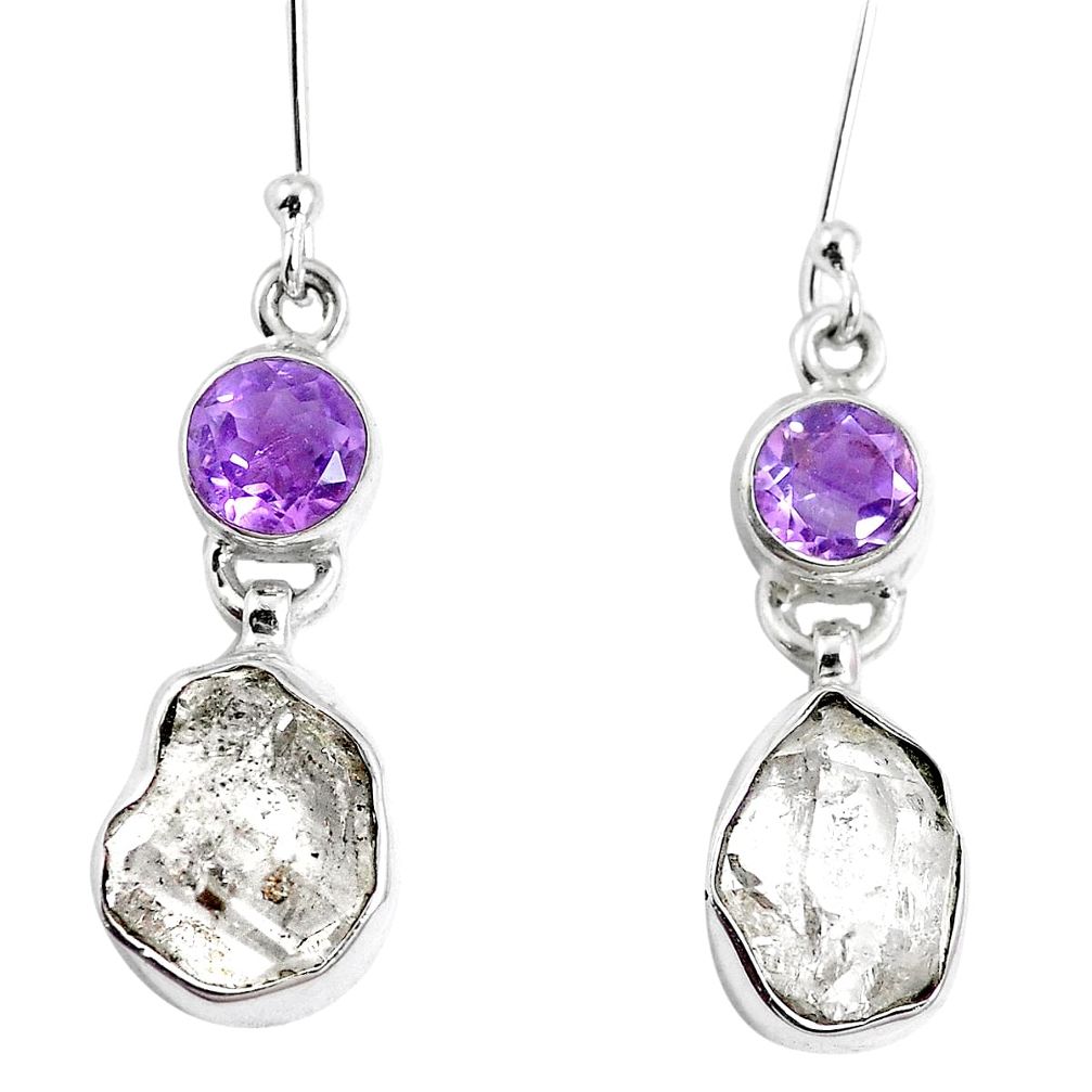 925 silver natural white herkimer diamond amethyst dangle earrings m73060