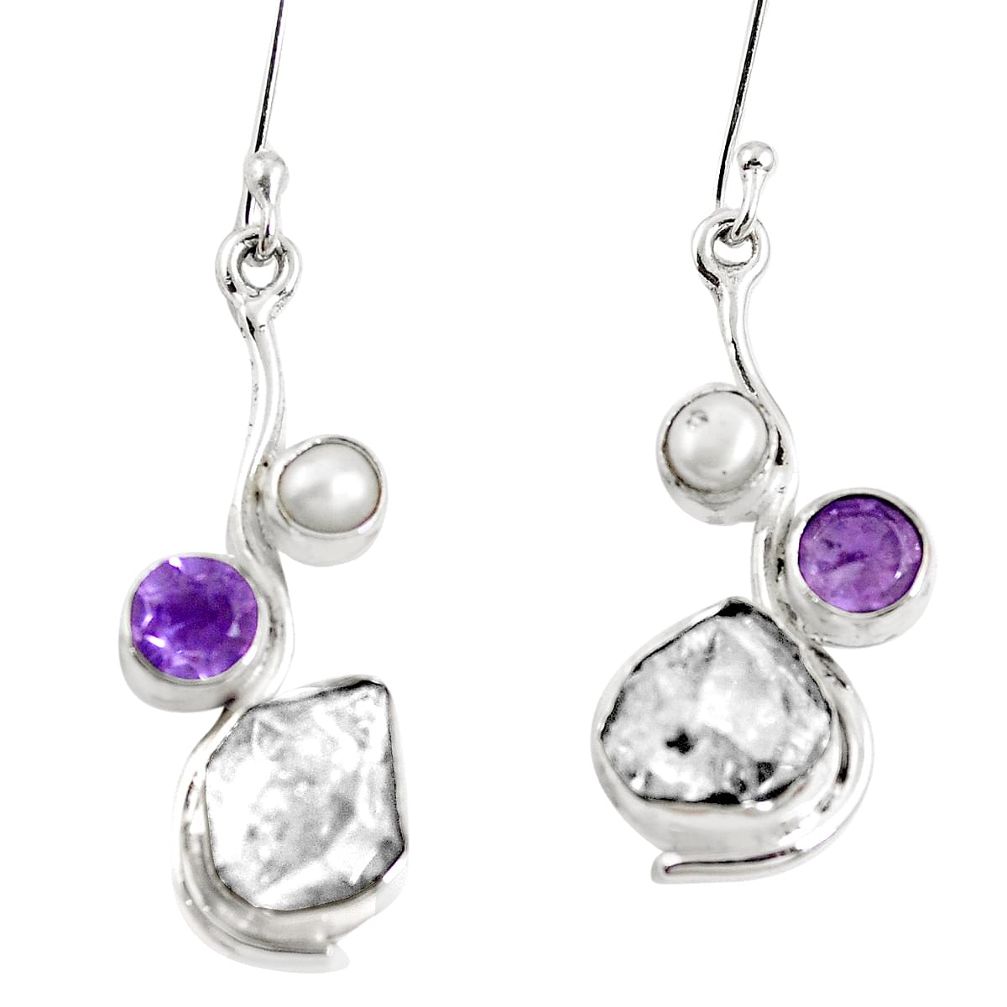 Natural white herkimer diamond amethyst pearl 925 silver earrings m73061