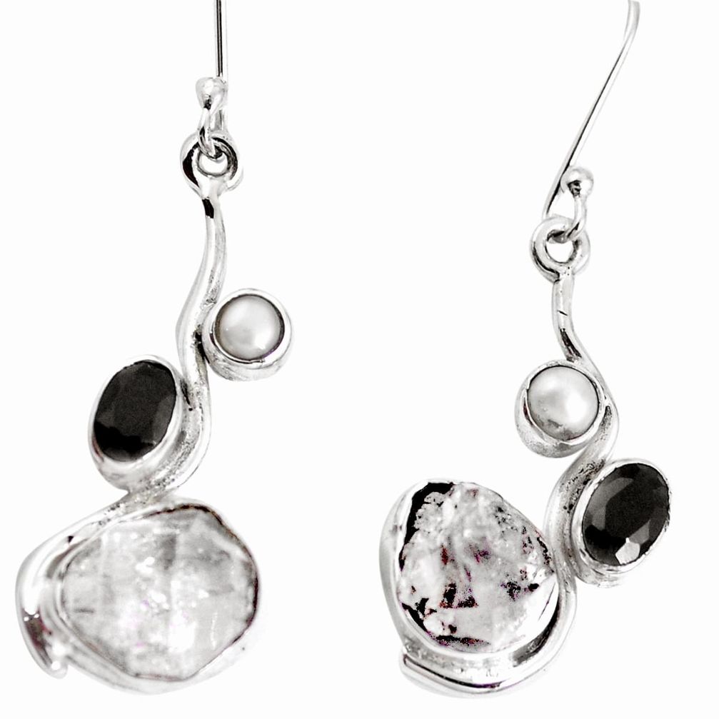 Natural white herkimer diamond onyx pearl 925 sterling silver earrings m73062