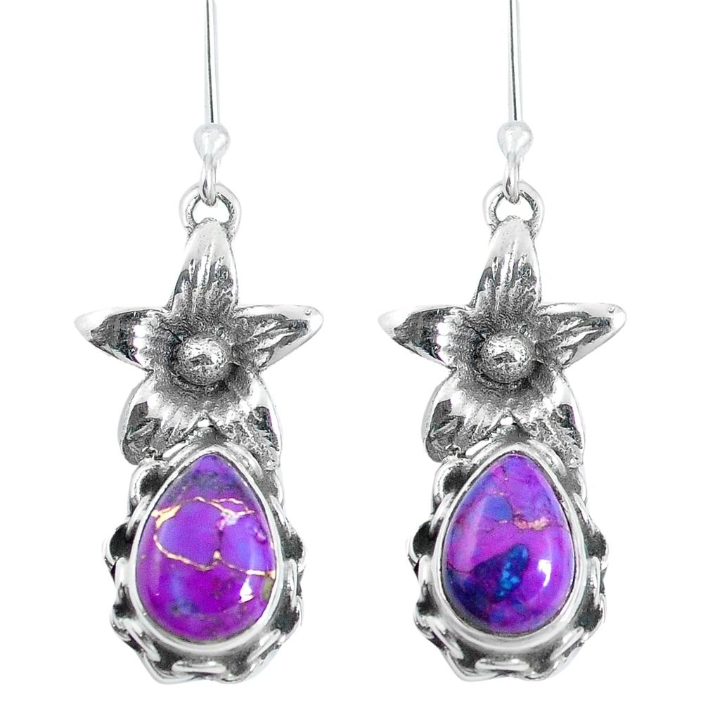 Purple copper turquoise 925 sterling silver flower earrings jewelry m73093