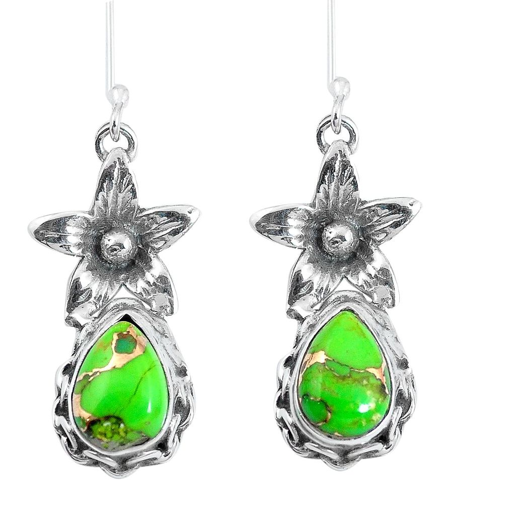 925 sterling silver green copper turquoise flower earrings jewelry m73094