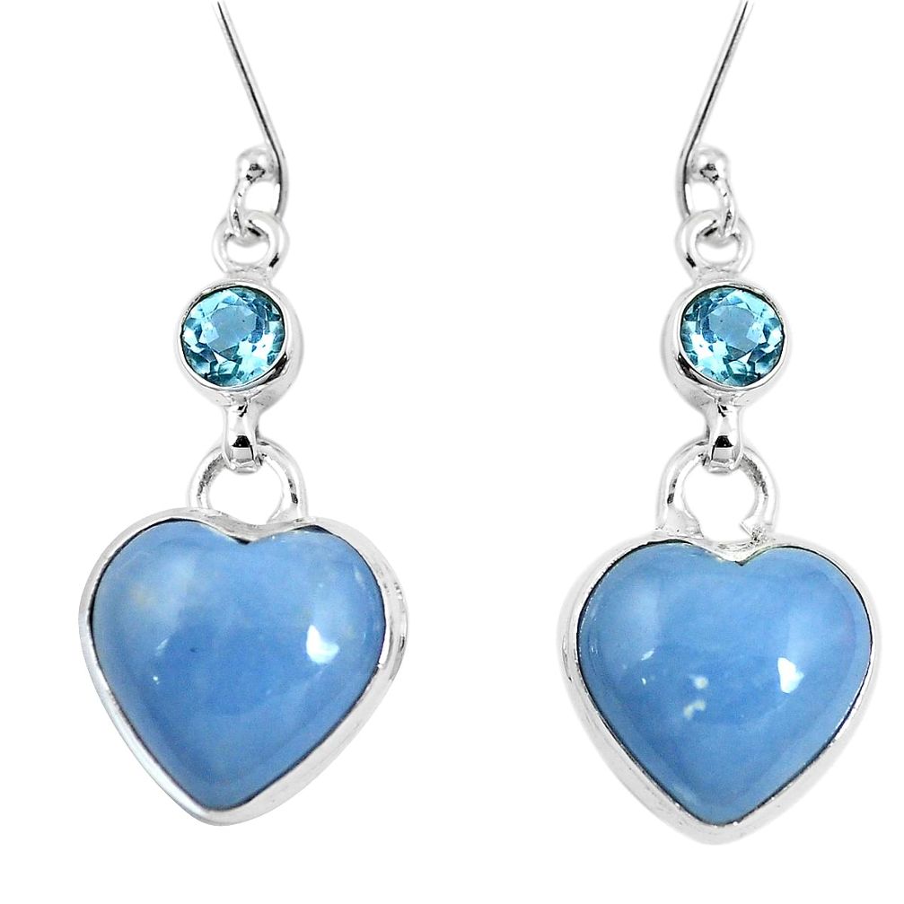 Natural blue owyhee opal topaz 925 silver dangle heart earrings m73161