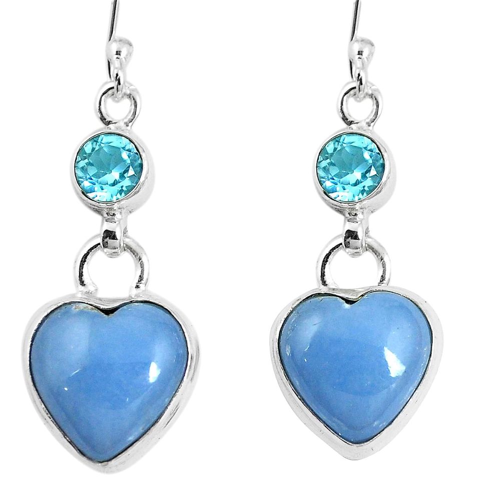 Natural blue owyhee opal topaz 925 silver dangle heart earrings m73164